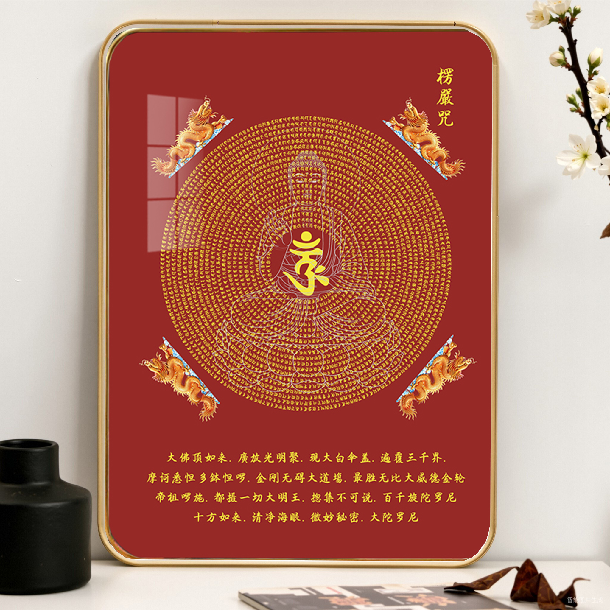 梵文楞严咒经文曼荼罗坛城轮大吉祥客厅供高清水晶摆件装饰挂画