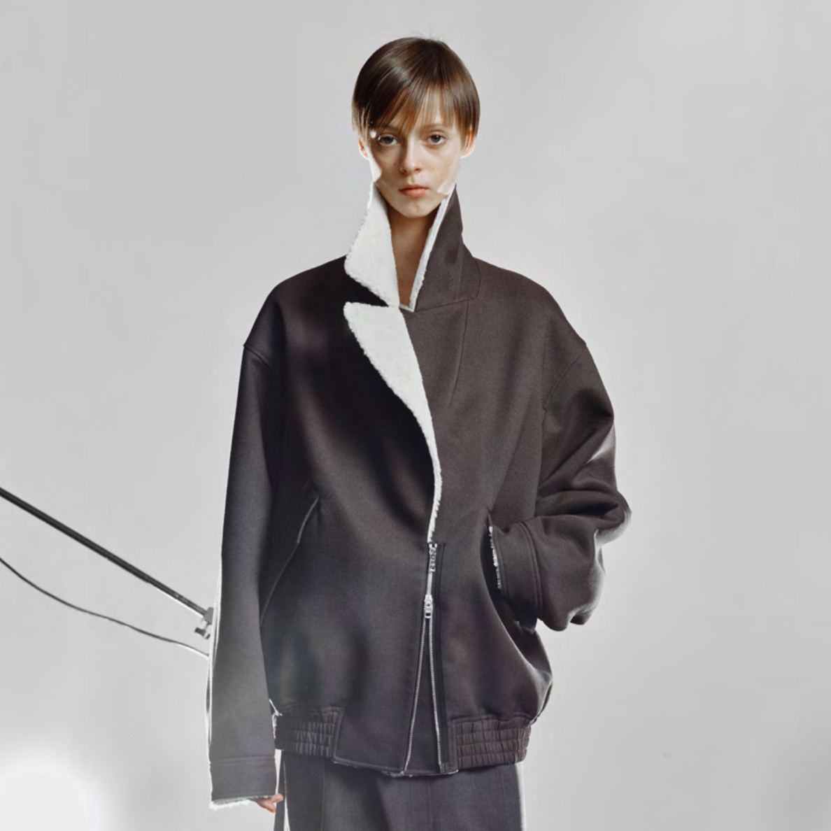 TSOUL【JUNLI】黑色羊羔毛宽松外套