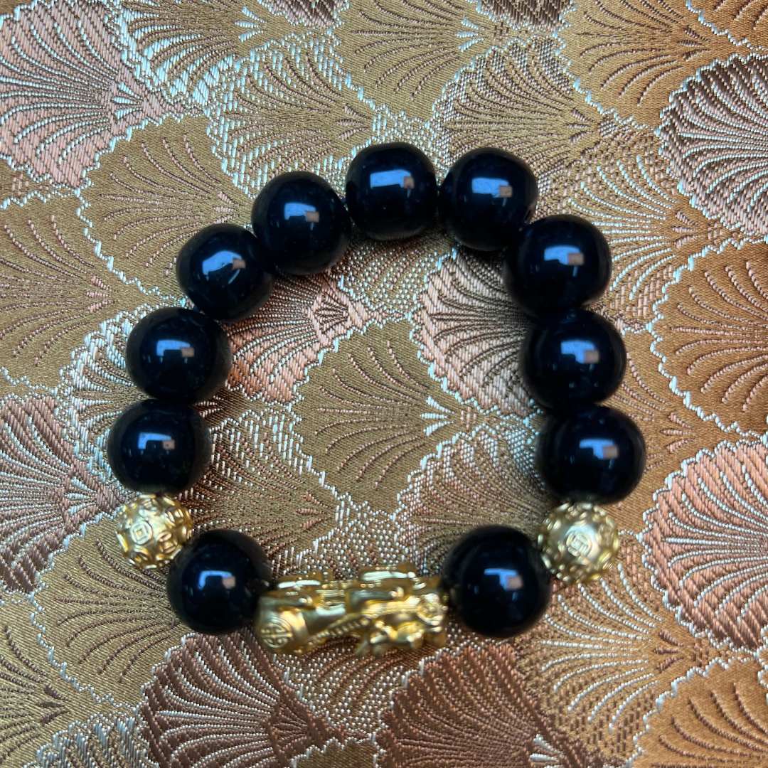 非金属手链 【 炎轩文趣斋】黑色貔貅圆珠手串