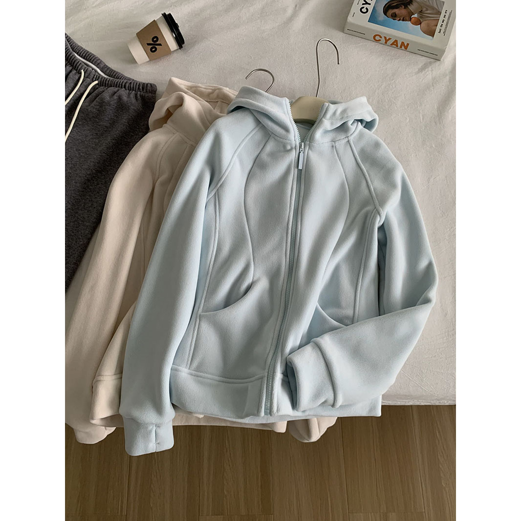 双面绒卫衣女拉链外套保暖加厚2025冬季新款奥粒绒短外套显瘦外穿