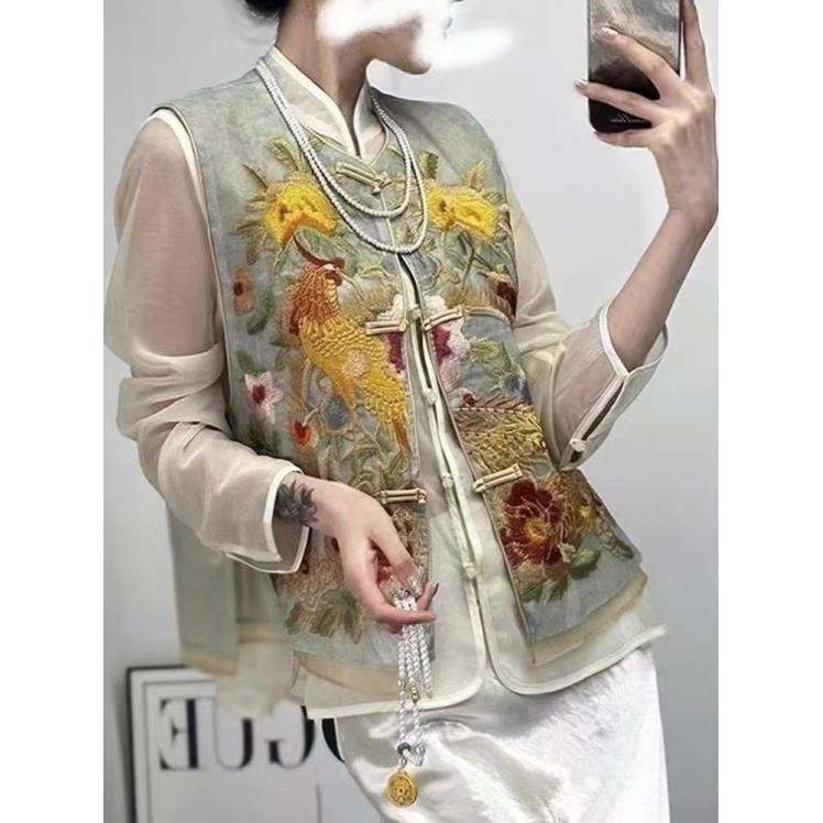 【凤川牡丹马甲】气质中式女装套装上衣时尚复古马甲77203