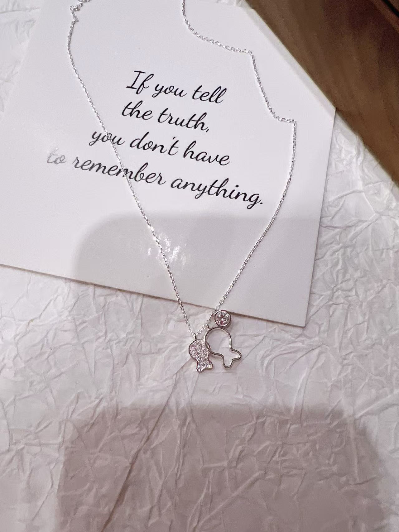 坠链均925银合成锆石 韩版厂轻奢小众大小鱼镶锆银项链送女友礼物