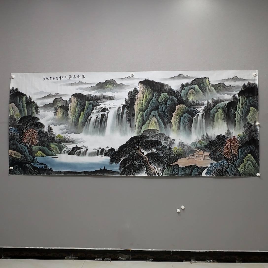国画横幅八尺精品富水长流贾敏