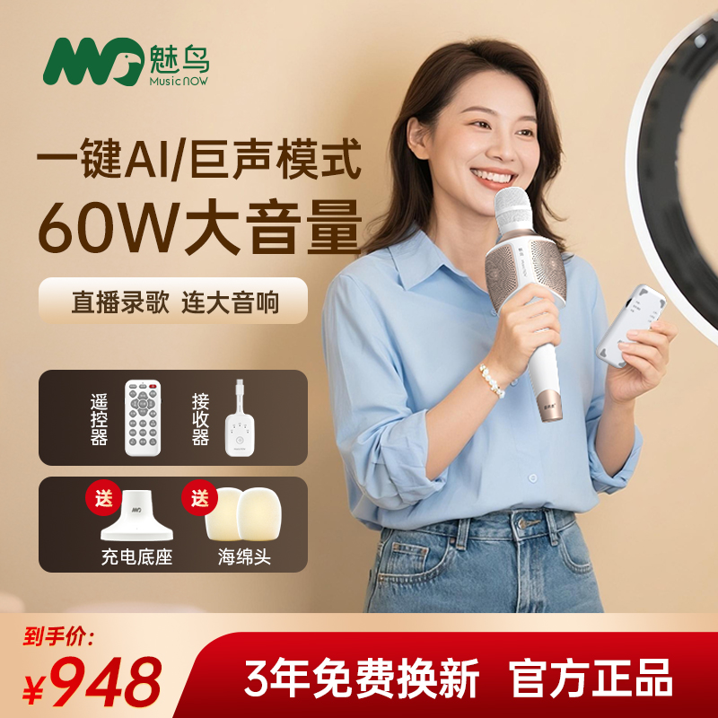 魅鸟巨声音响麦豪华版音响话筒声卡一体机唱歌无线手持K歌麦克风