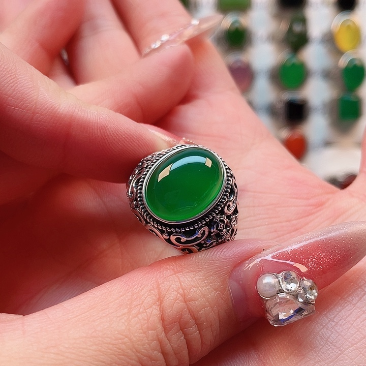 玛瑙/玉髓戒指银S925镶嵌子*Z