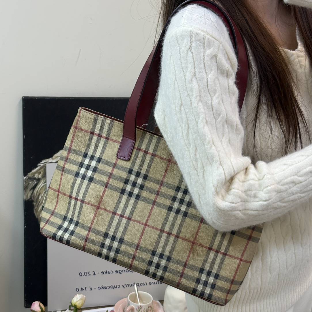 95新 BURBERRY/博柏利 格纹手拎单肩包
