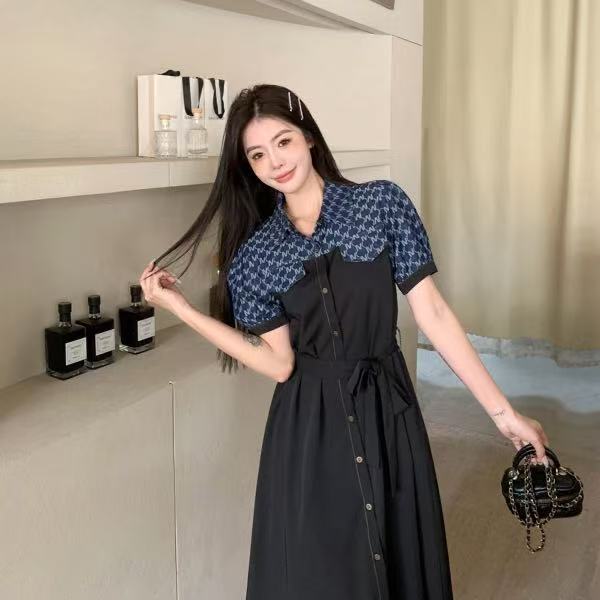 2025新款大码女装牛仔连衣裙收腰A字裙胖mm时尚显瘦短裙子 1541