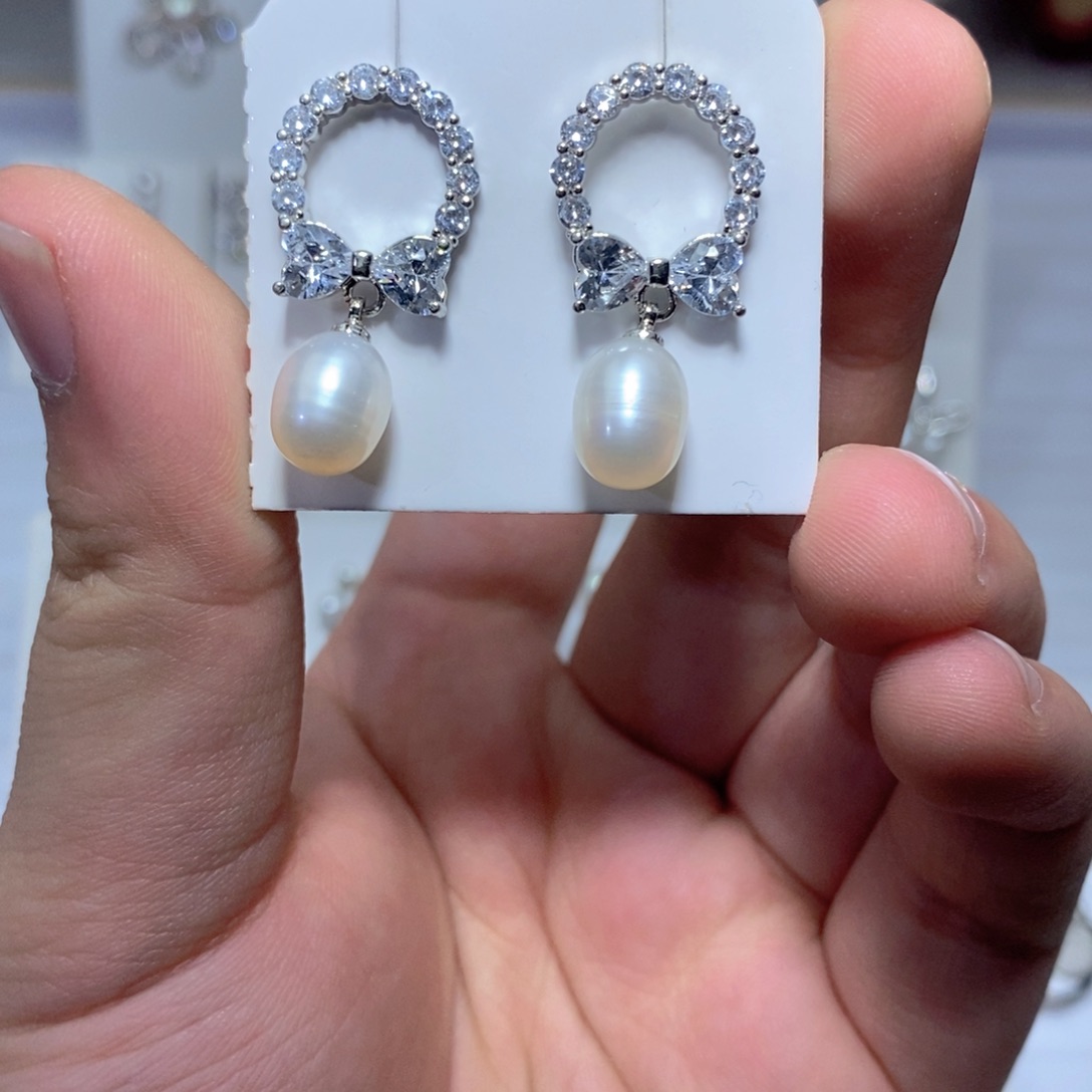 淡水珍珠耳饰银S925镶嵌