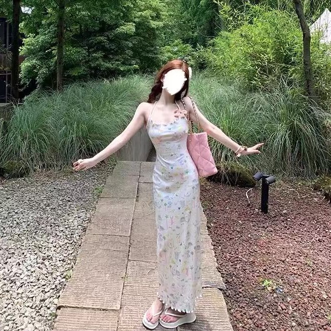 [胖鹅张]纯欲动物卡通印花吊带连衣裙#1111实物以直播间展示为准]