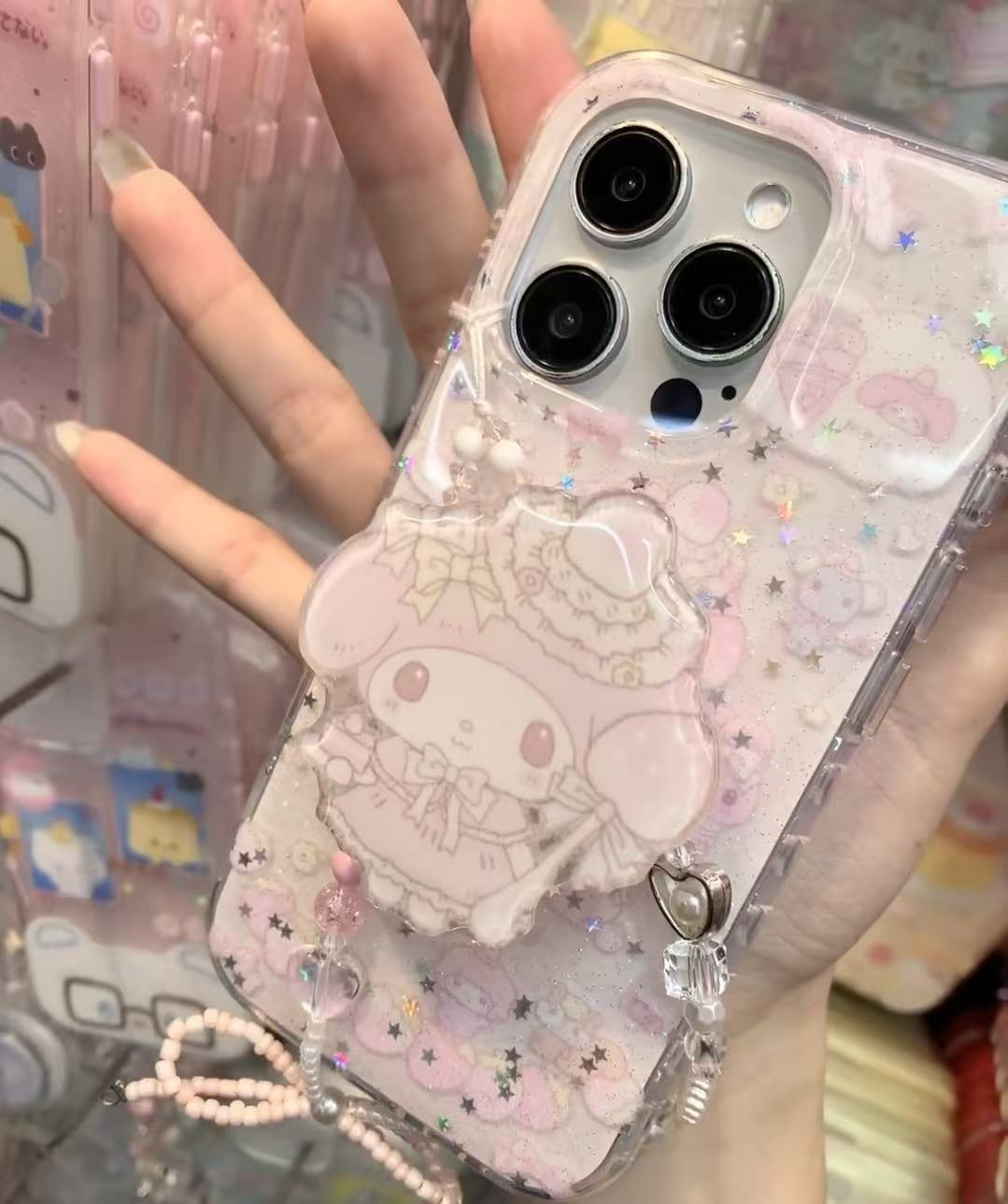 草莓蛋糕美乐蒂细闪圆边适用iPhone16promax苹果16/15/14/13