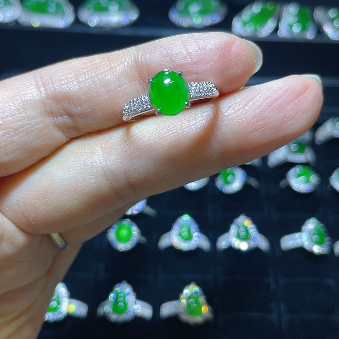 翡翠戒指银S925镶嵌戒指