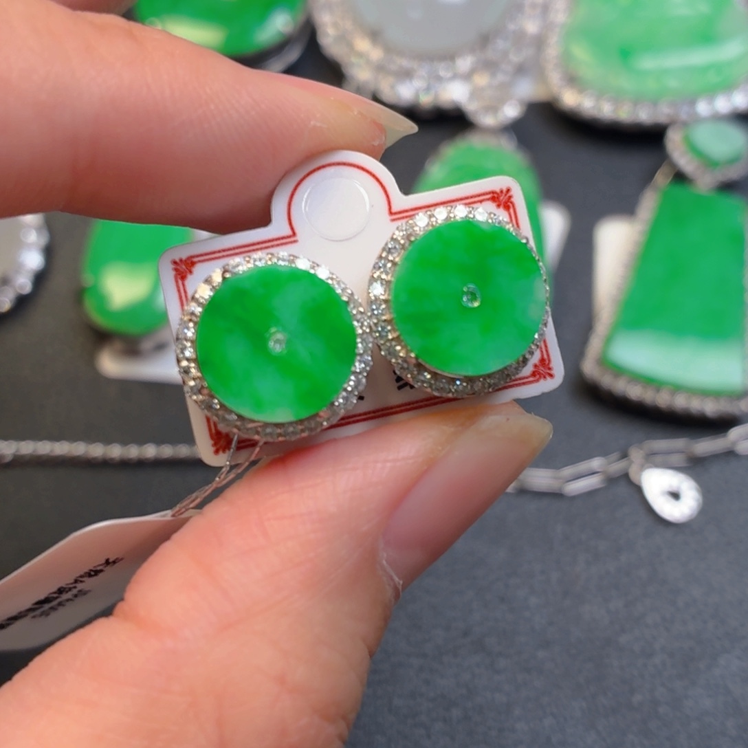 翡翠银S925镶嵌吊坠(不含链)耳钉