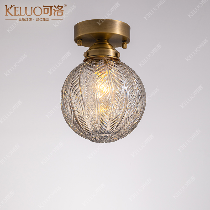 新品美式全铜吸顶灯轻奢复古衣帽间过道灯入户玄关阳台灯饰灯具