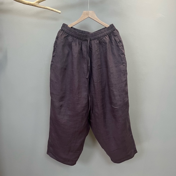 麻艺-新款100苎麻双层老爹裤长裤哈伦裤纯色宽松休闲百搭苎麻女装