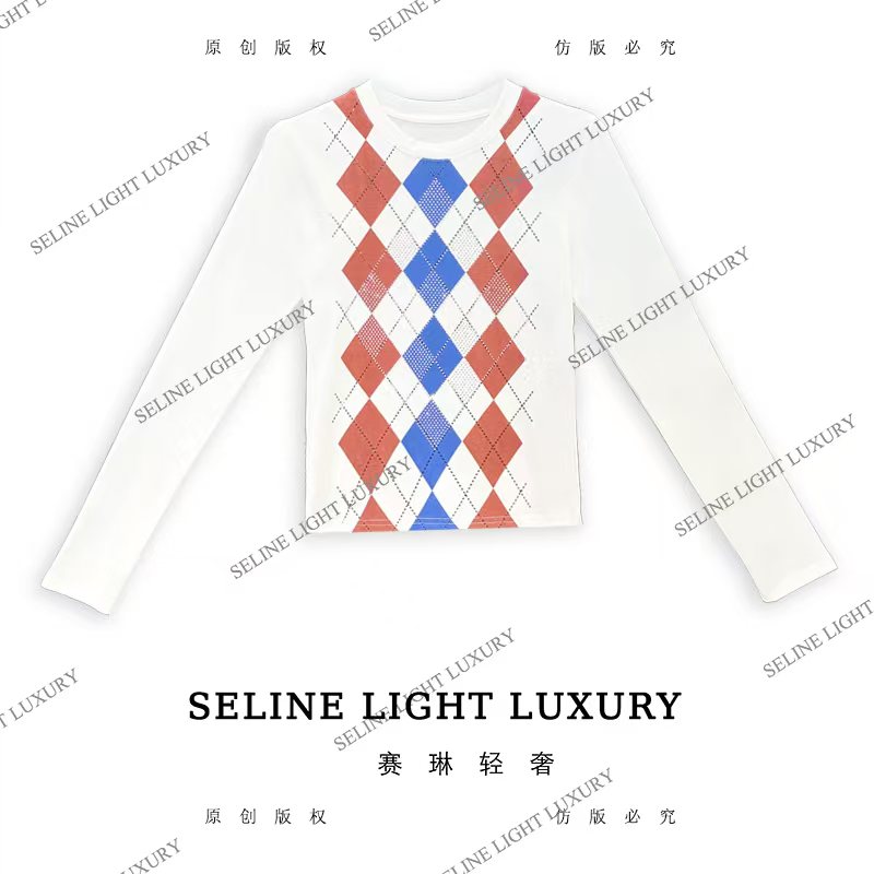 【25Q-608】七 2025 SELINE 新款印花时尚轻奢气质长袖T恤