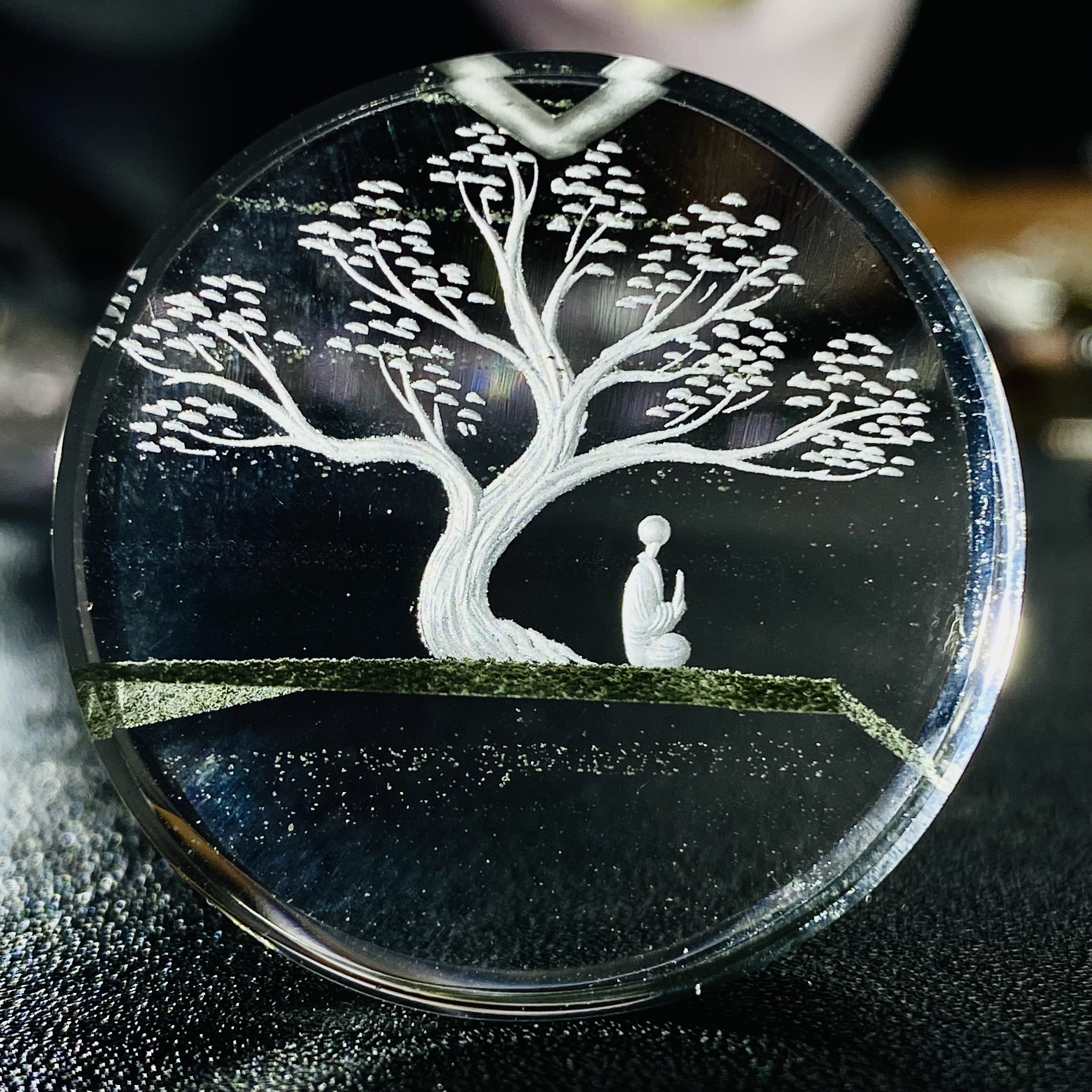 天然精品绿幽灵雕刻悟道圆牌吊坠一物一图正品配证书送绳34毫米