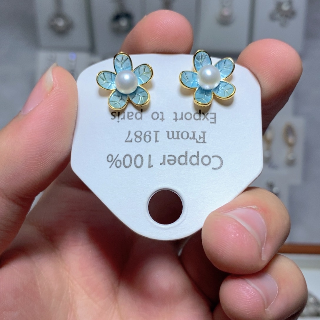 银S925镶嵌淡水珍珠耳饰