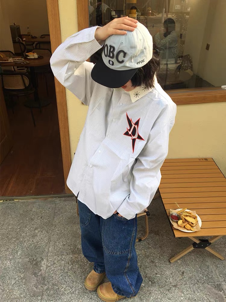 太便宜了！复古星星贴布刺绣球衣风衬衫男女