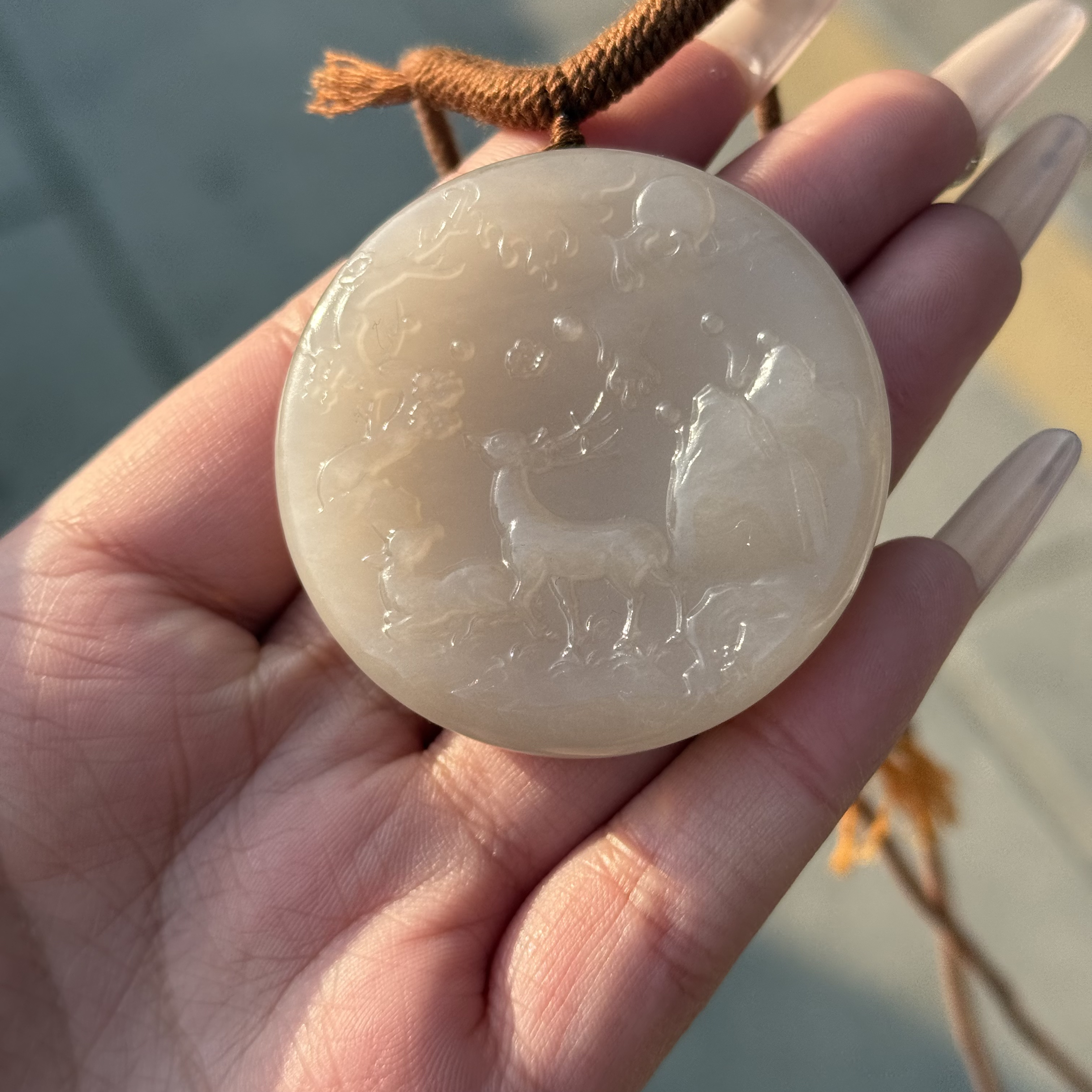 和田玉颈饰未镶嵌粉紫一鹿有你豹哥 拍一发一