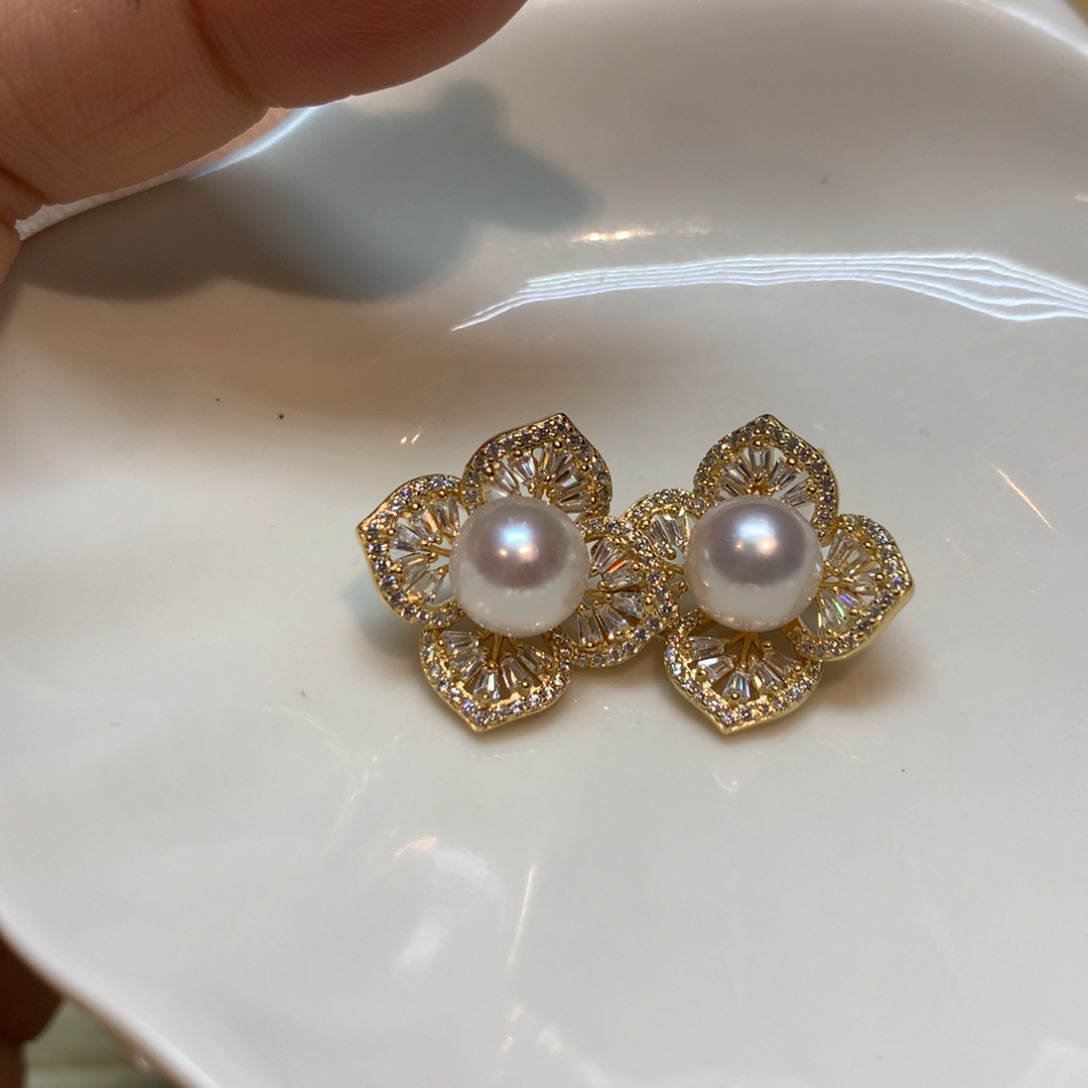 海水珍珠耳饰银S925镶嵌