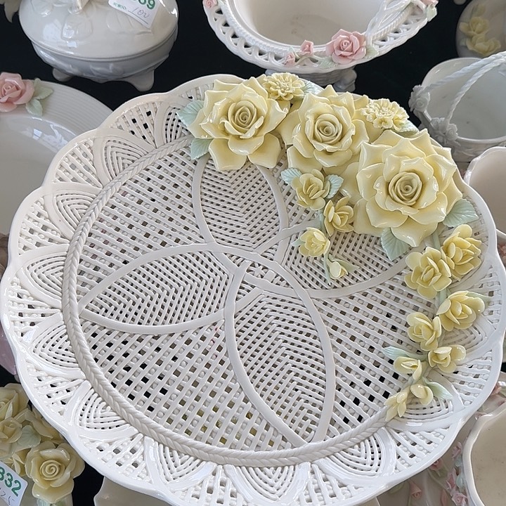 看***乖手工编织黄色玫瑰花大盘