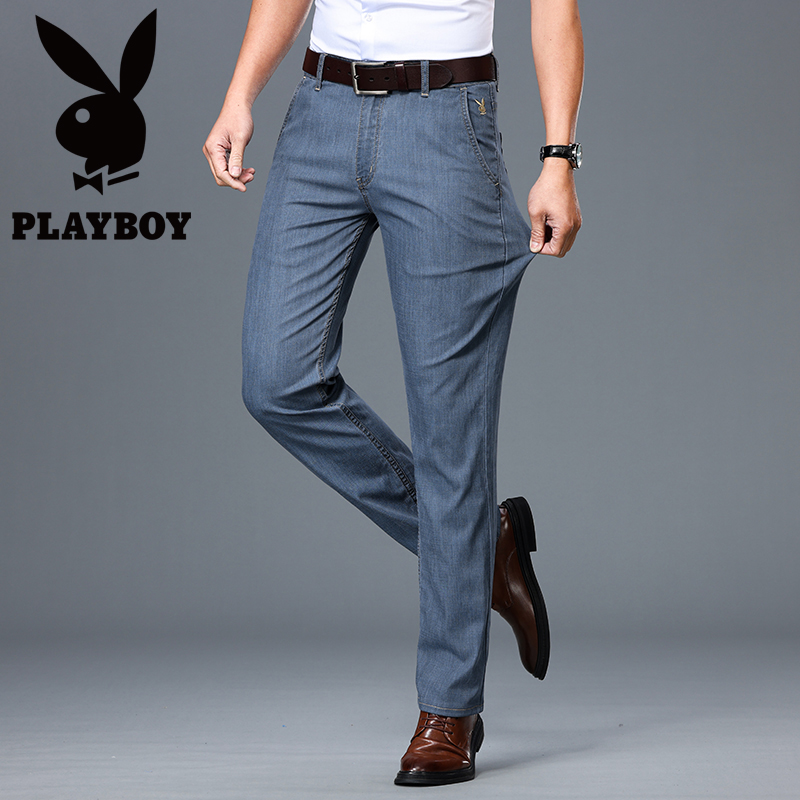 PLAYBOY/花花公子2025夏季百搭修身薄款商务休闲牛仔裤男裤宽松