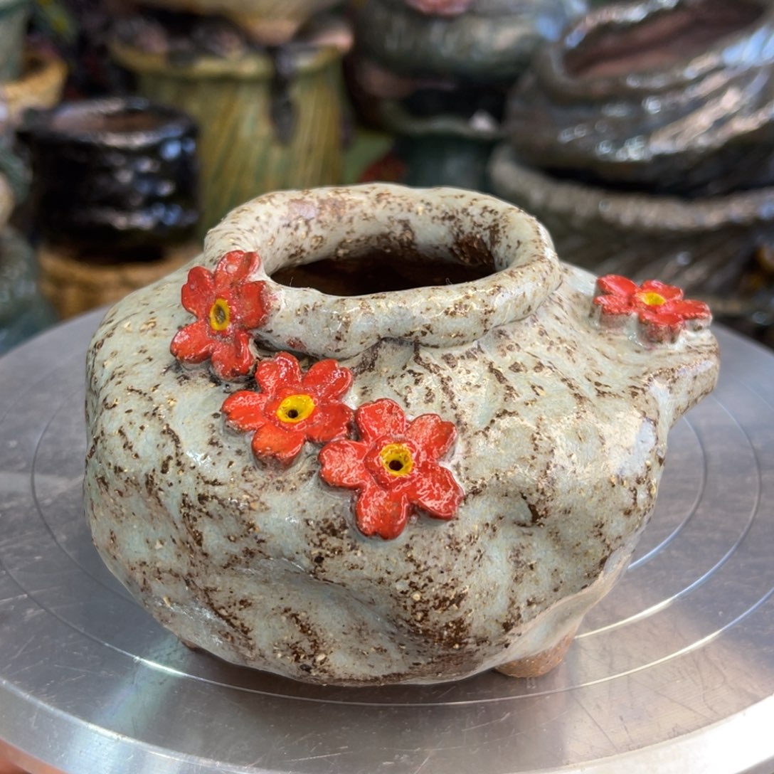 红陶粗砂陶手工花盆