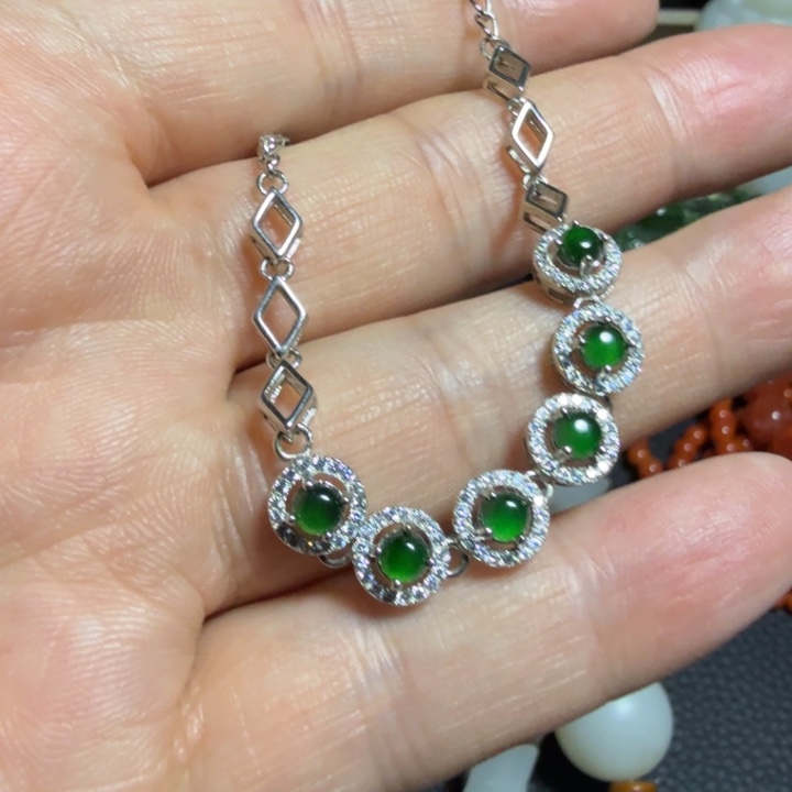 翡翠手链银S925镶嵌手链