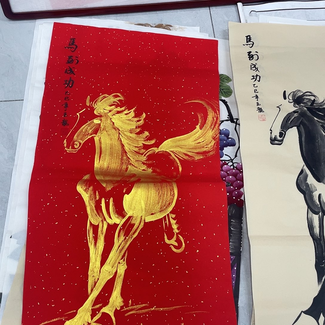 国画国画作品原稿三尺金粉马