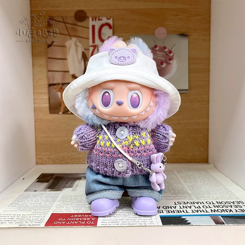 POPMART前方高能3代拉布布搪胶娃衣幸运labubu3.0衣服潮酷背带裤