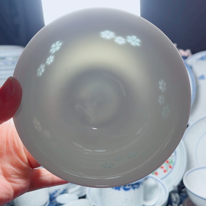 青花玲珑5寸饭碗三星花素玲珑