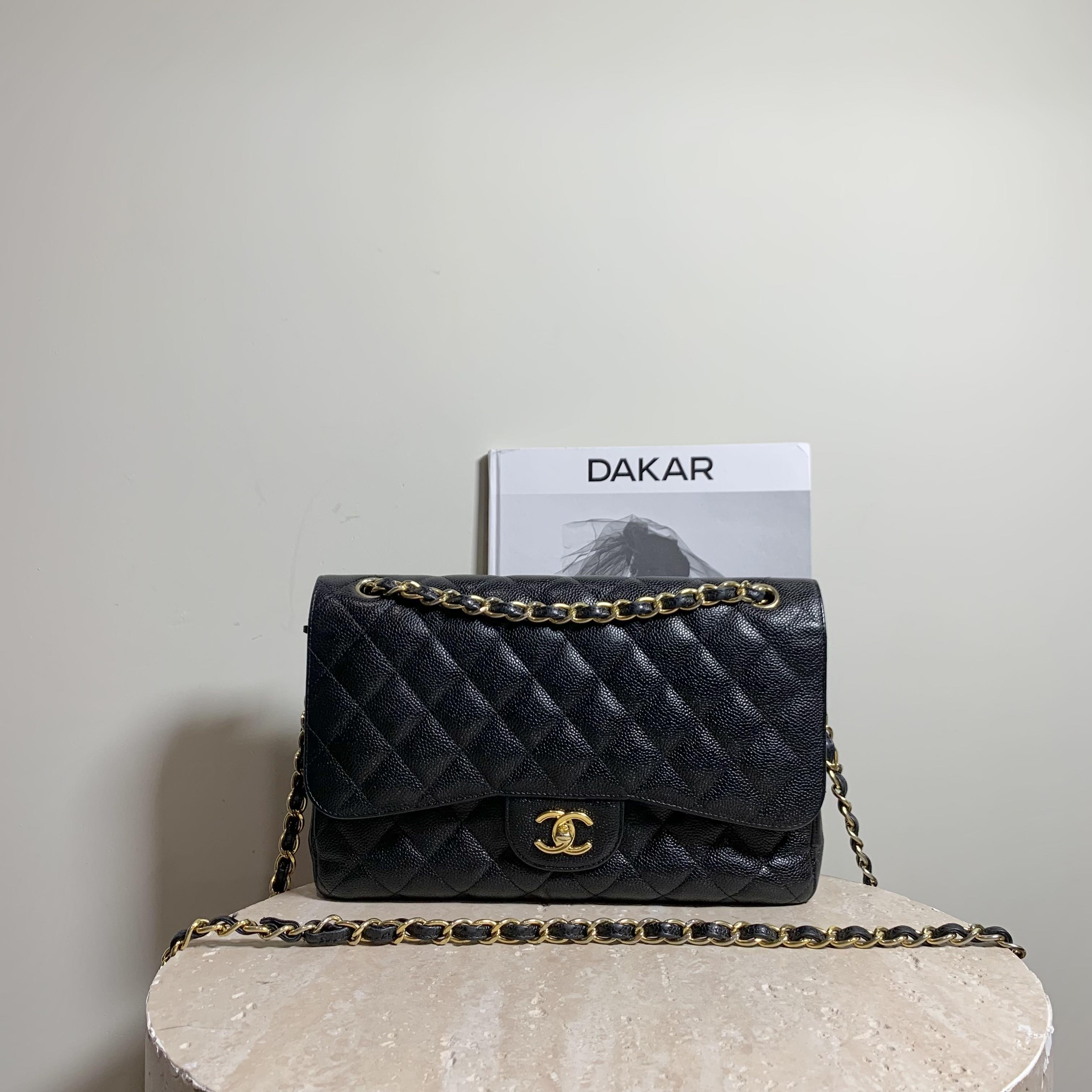 90新 Chanel/香奈儿 壹臻/黑金荔枝牛jumbo19开/71306540