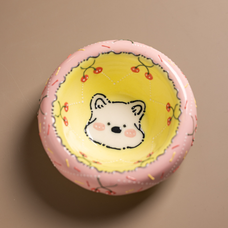 414西高地手绘小狗花边碗