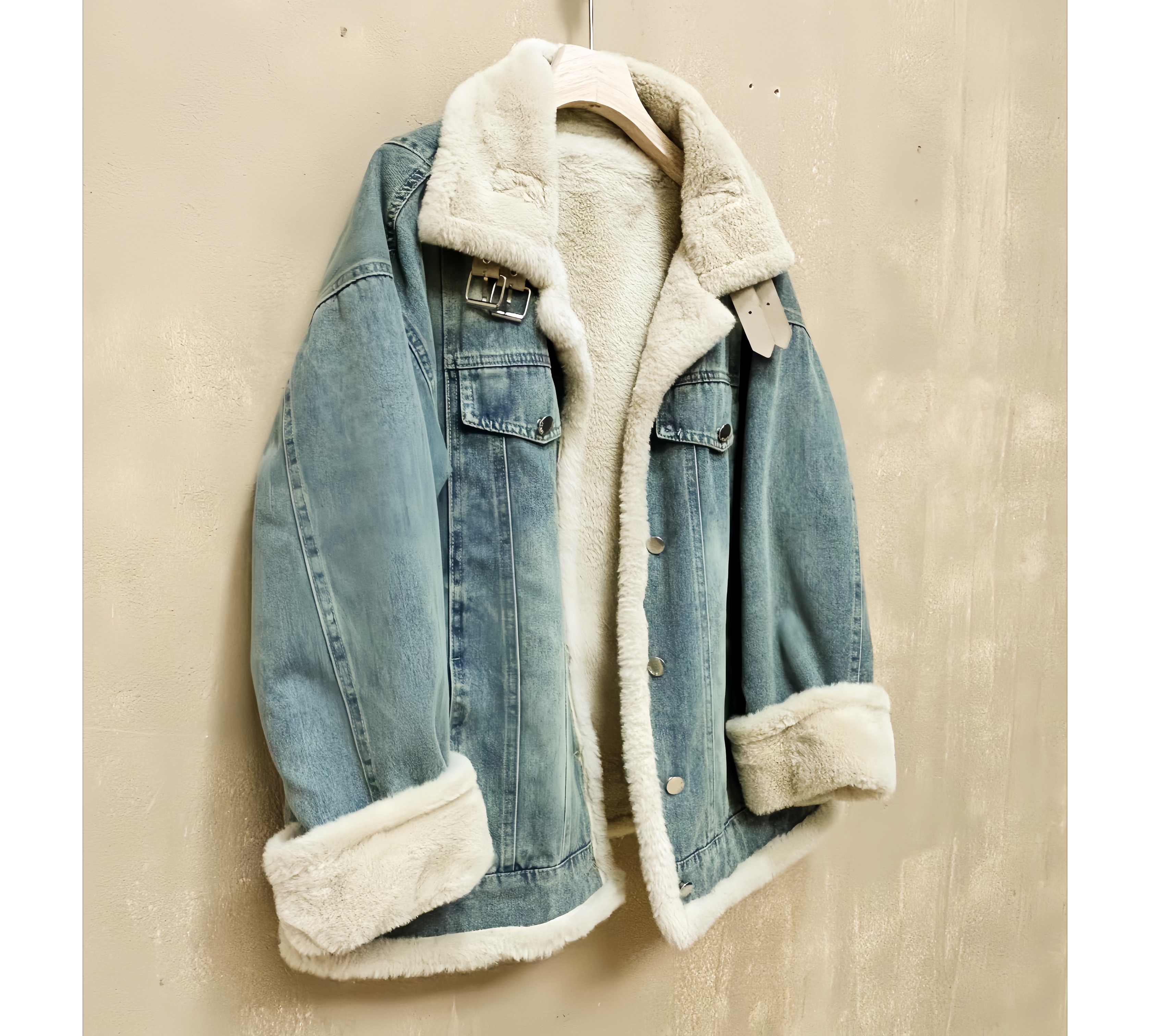 麻豆豆服饰【过冬】加绒加厚宽松牛仔外套复古派克服