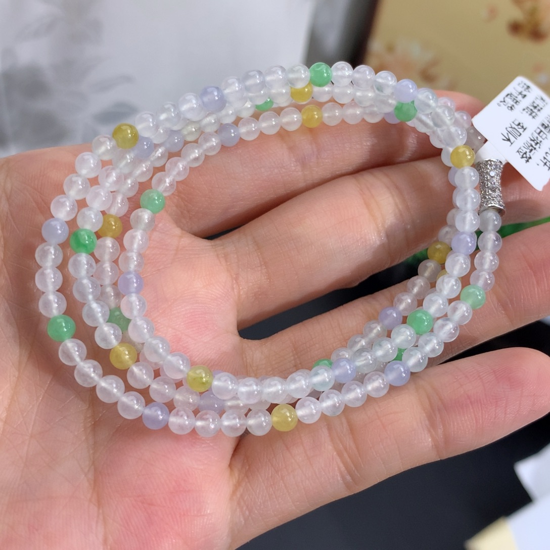 翡翠未镶嵌手串卡3.5冰胶多宝项链