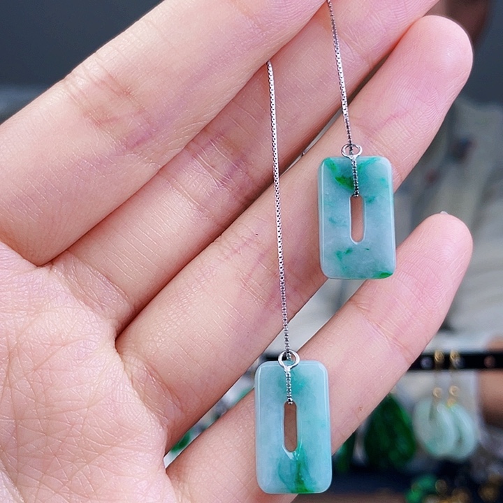 翡翠耳饰银S925镶嵌饰品