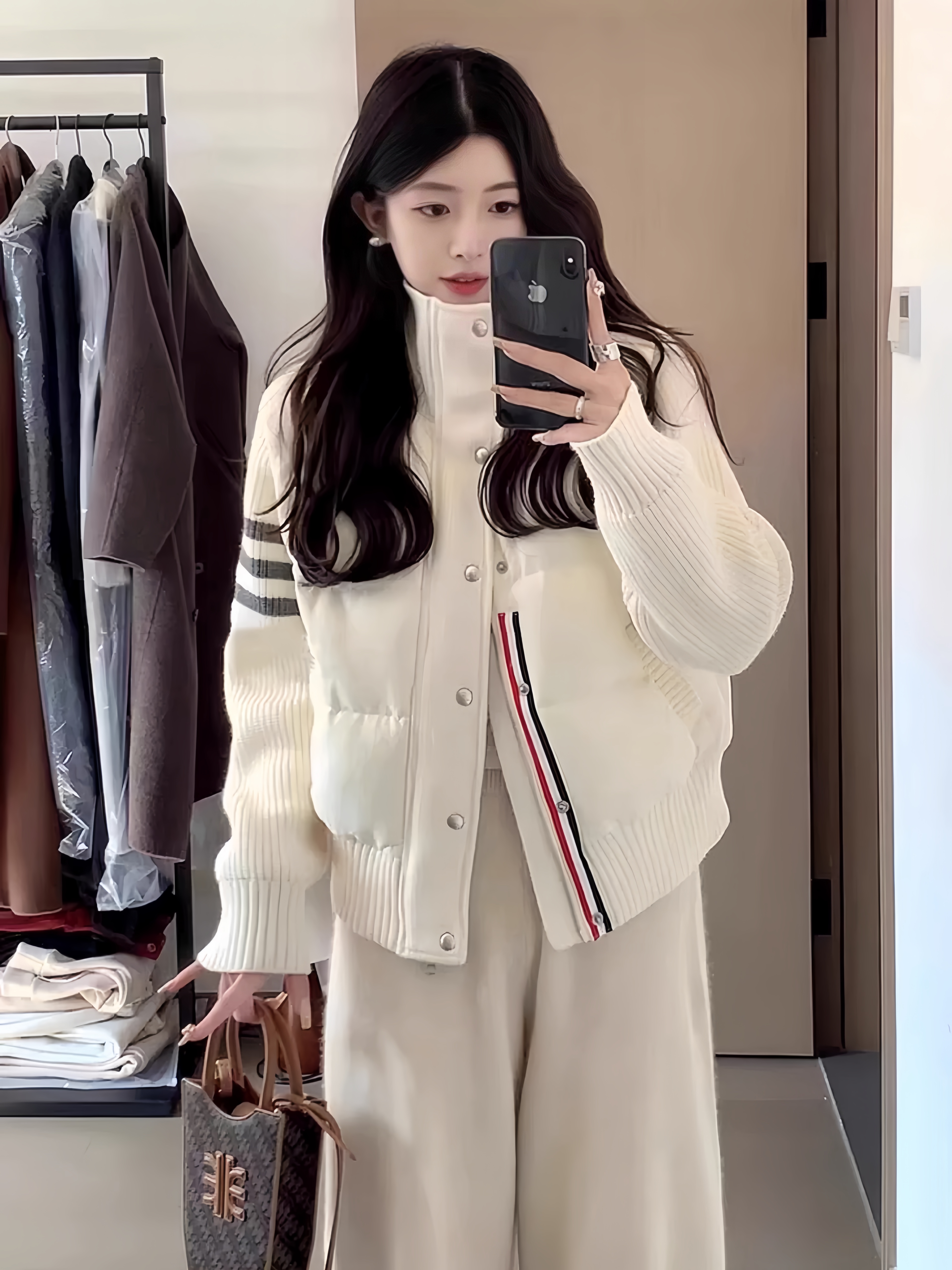 韩系小个子短款棉服女假两件冬季2025新款针织拼接设计感小众外套