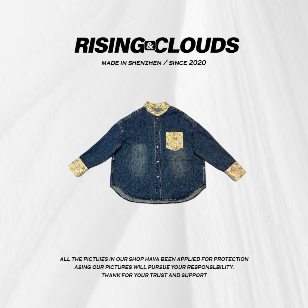 RISING&CLOUDS【如意】深圳南油牛仔衬衫国风拼接款衬衣010068GT
