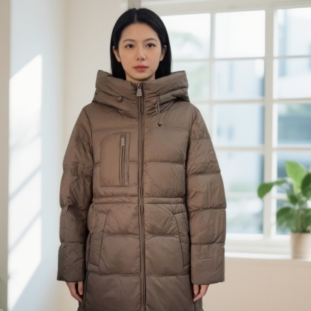 0853长款鹅绒羽绒服加厚时尚连帽收腰女款冬季
