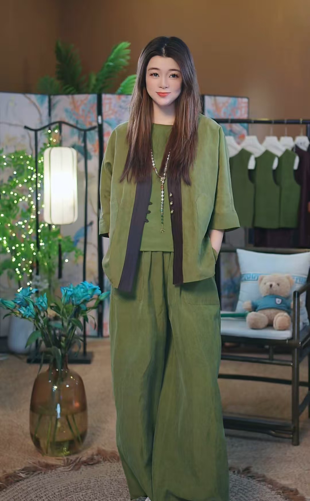 杯子家《芥末绿茶服两面穿》非遗香云纱桑蚕丝开衫外套