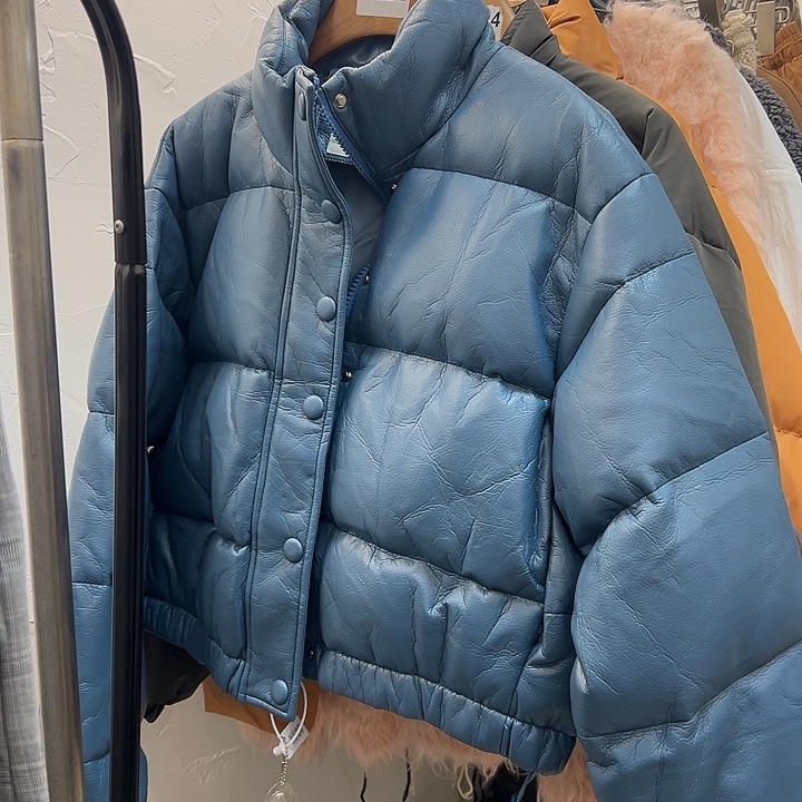 今天新款 蓝色皮夹克羽绒服