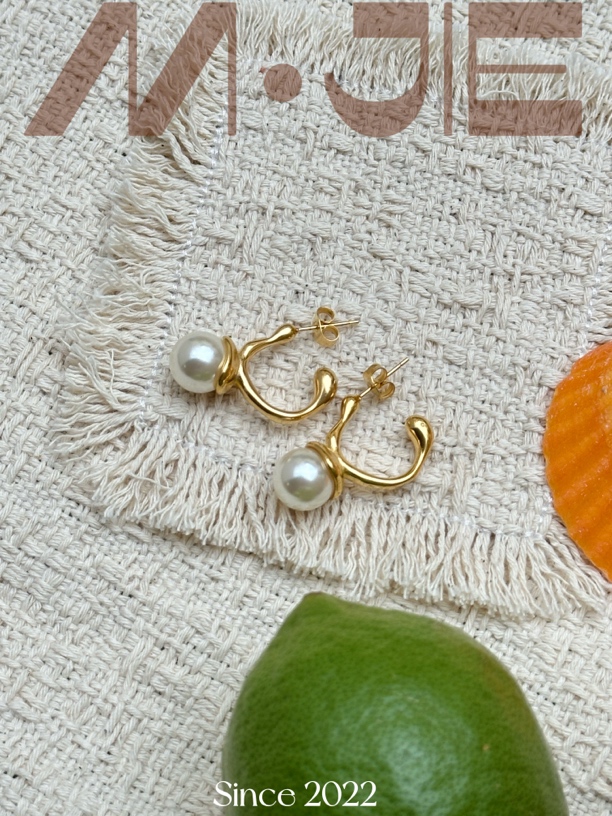 钛钢耳饰 『金色珍珍耳环』甜美精致时尚气质