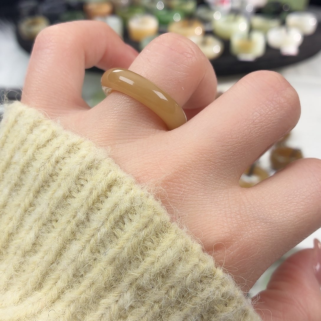 和田玉未镶嵌戒指S161糖细条16.9