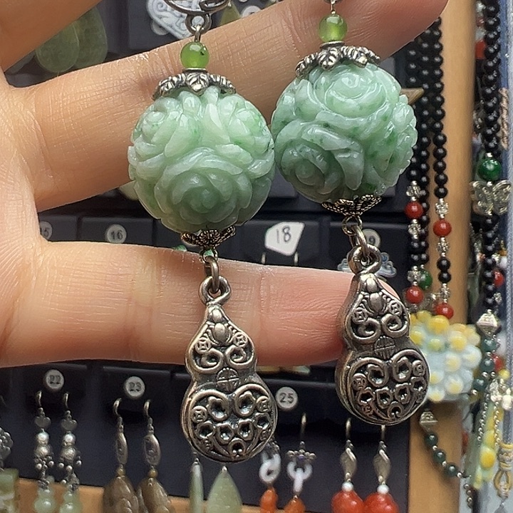 ****朵翡翠银S925镶嵌耳饰