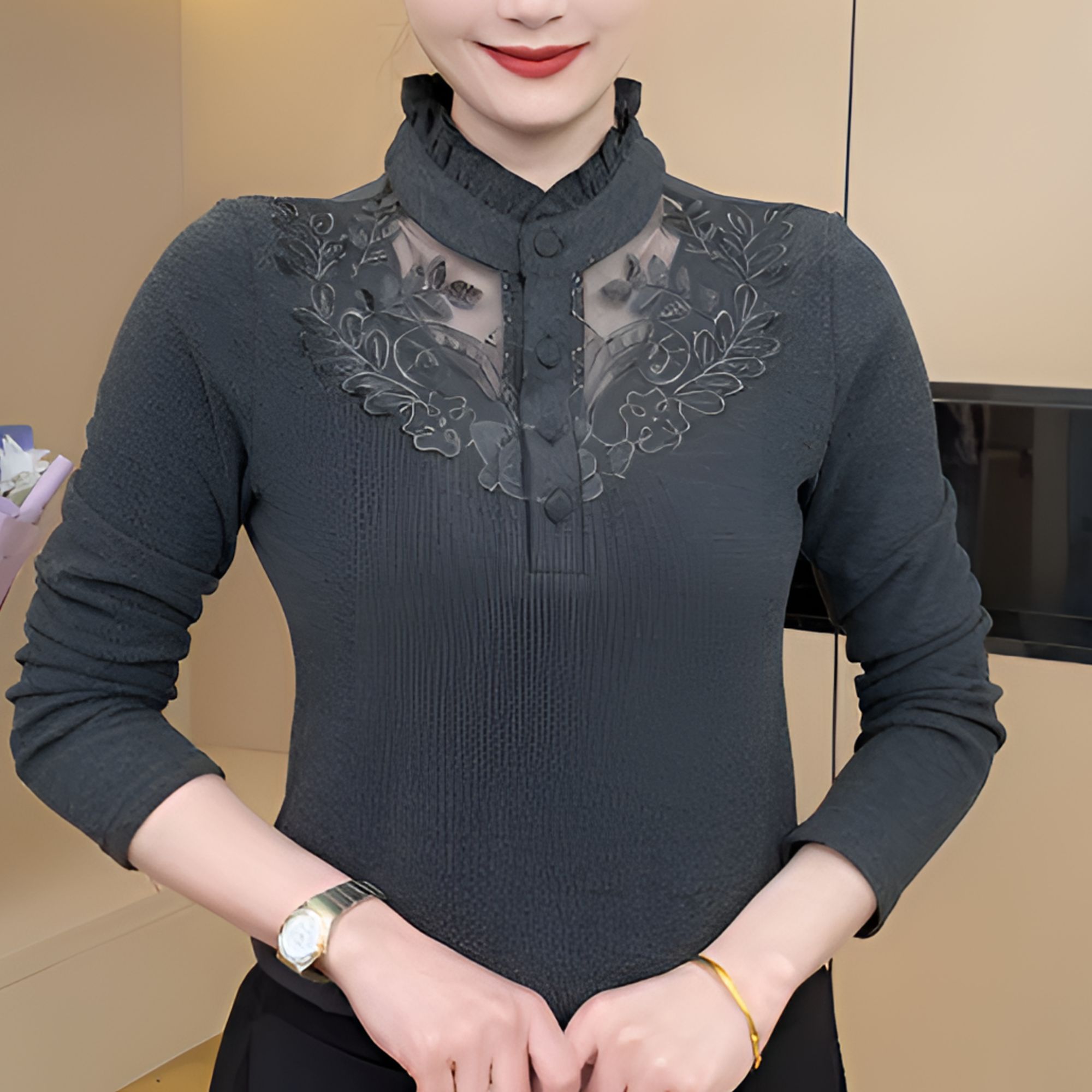 2025冬季爆款加绒保暖时尚小衫打底衫衬衫女士百搭半高领长袖