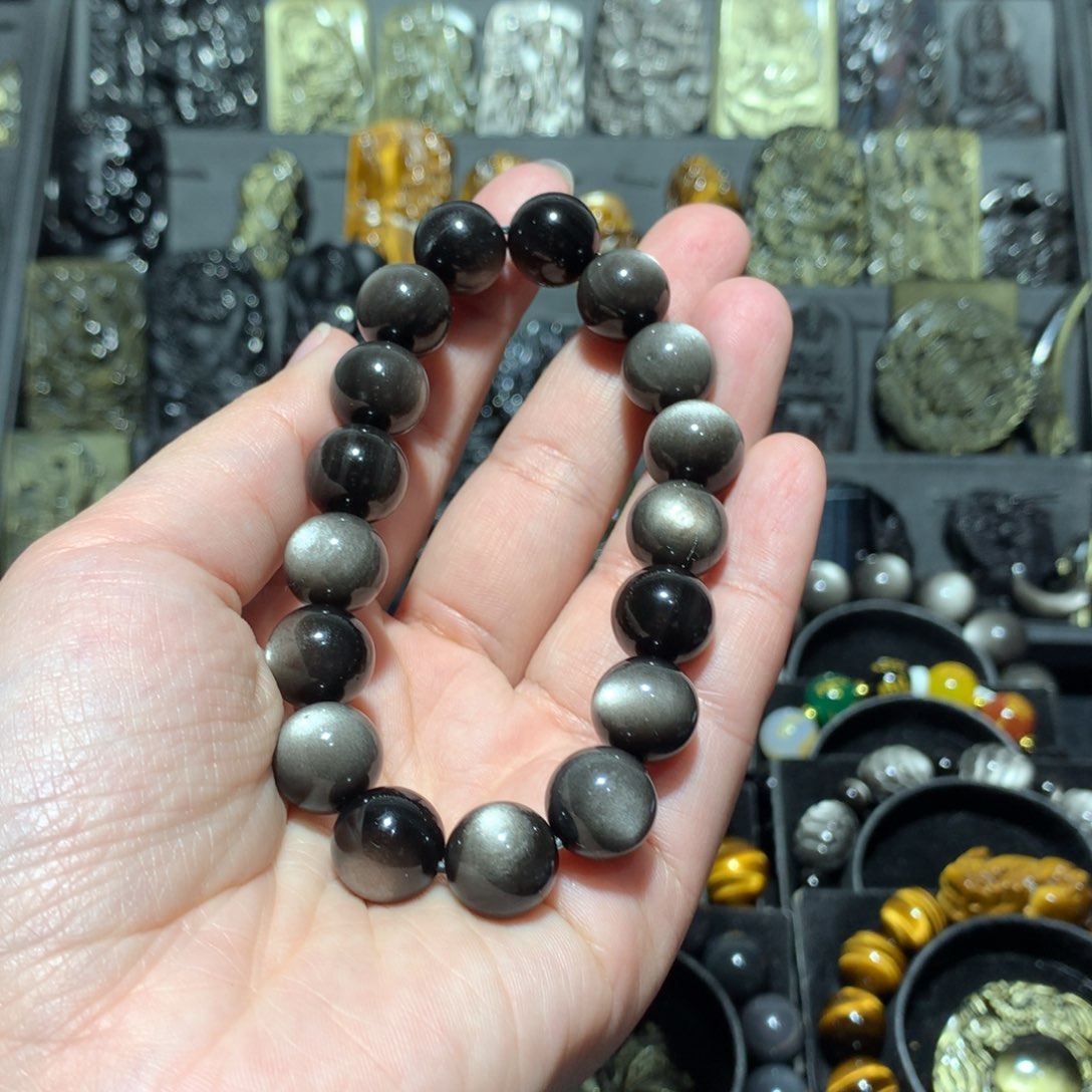 黑曜岩手串未镶嵌娃*哈