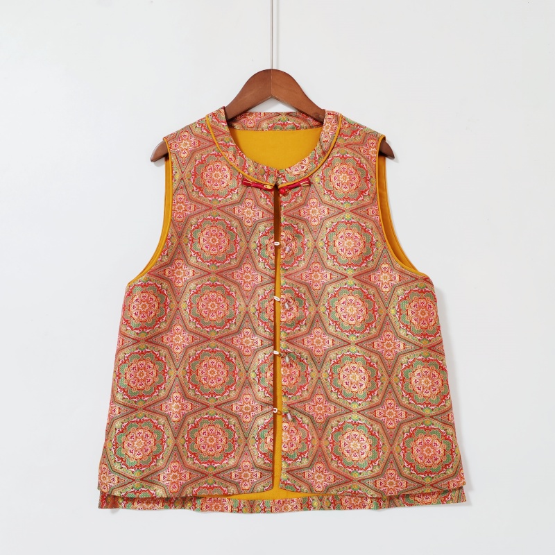 新中式国风马甲四季通用宽松显瘦人丝宋锦提花马甲圆领复古民族风