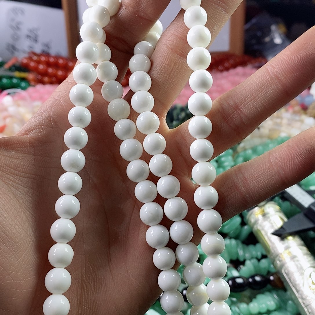 玛瑙/玉髓珠宝半成品合金一条天然8mm大白车贝壳圆珠