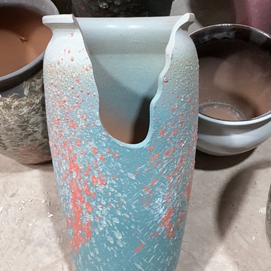 紫砂花盆口20高度35缺口蓝