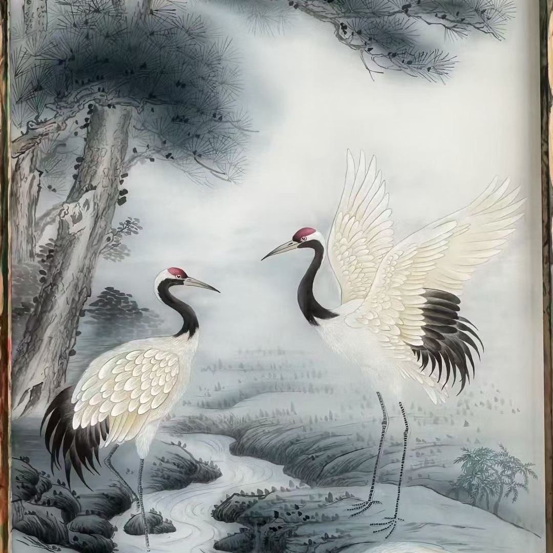 精品 绢本 工笔 松鹤延年 手绘国画